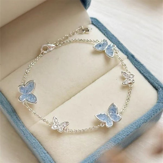 Dainty Butterfly Jewelry Set Silver Plated Bracelet and Necklace Gift for Women