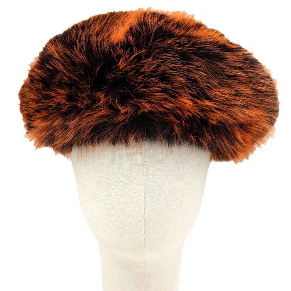 One Size Faux Fur Warm Winter Plush Thickened Beret Hat for Women Orange & Black