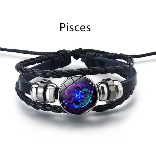 Pisces Zodiac Sign Bracelet Adjustable Astrology Jewelry for Women and Men Gift