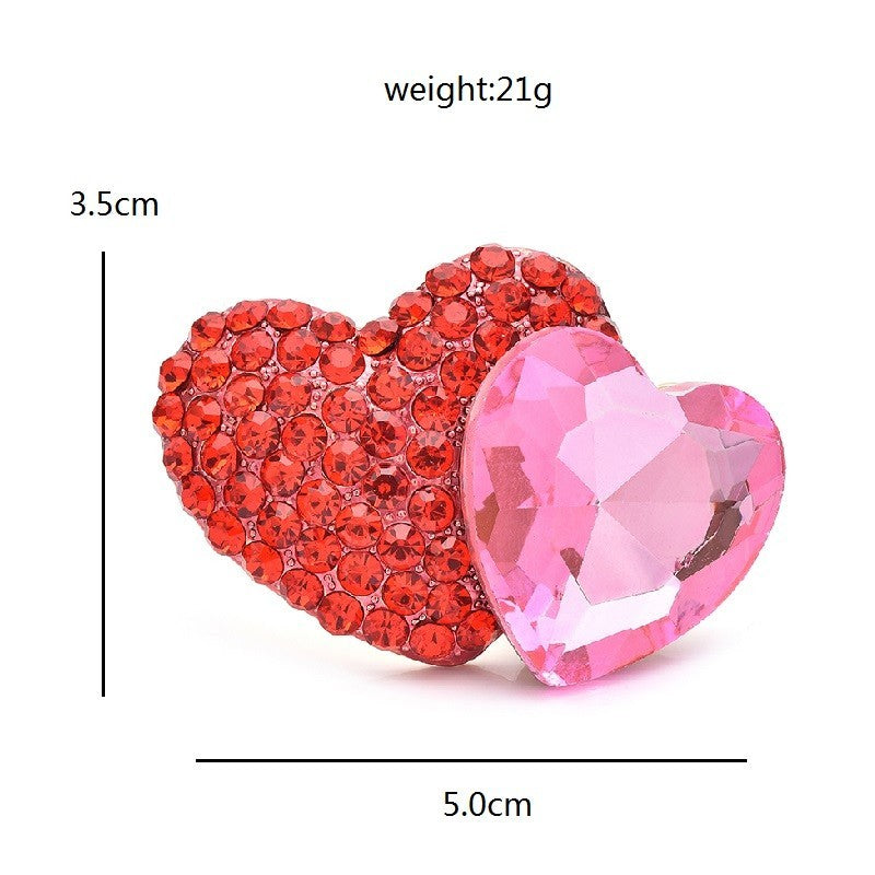 Sparkling Red Pink Crystal Double Heart Brooch Pin Statement Gift