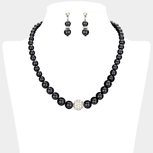 Pavé Ball & Pearl Strand Necklace for Women Elegant Layered Statement Jewelry