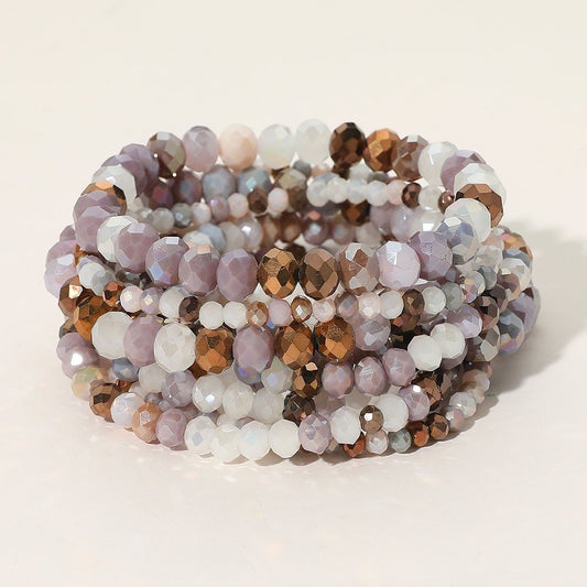 9pcs Mauve & Bronze Multi-Strand Stackable Beaded Stretch Bracelet Set 2" H