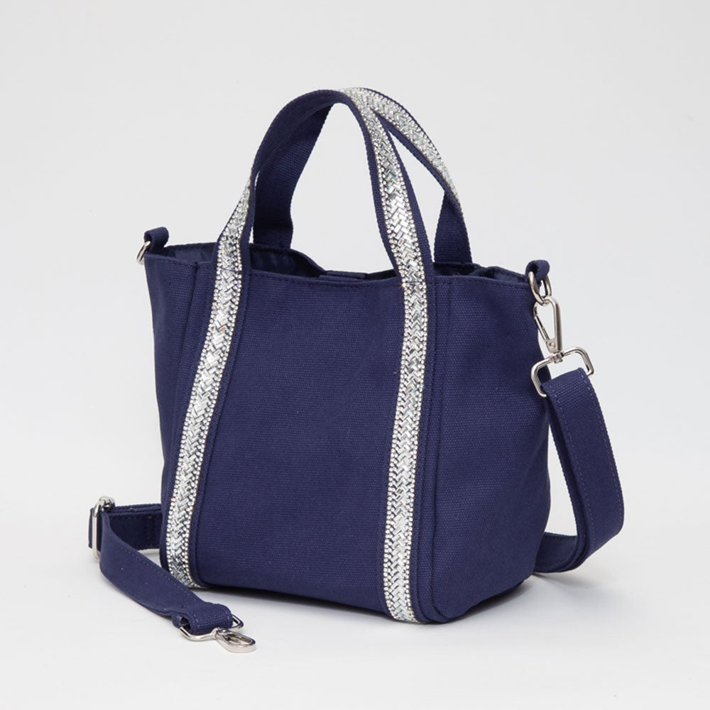Rhinestone Trim  Mini Canvas Tote Bag Crossbody Handbag  Womens Fashionable Gift