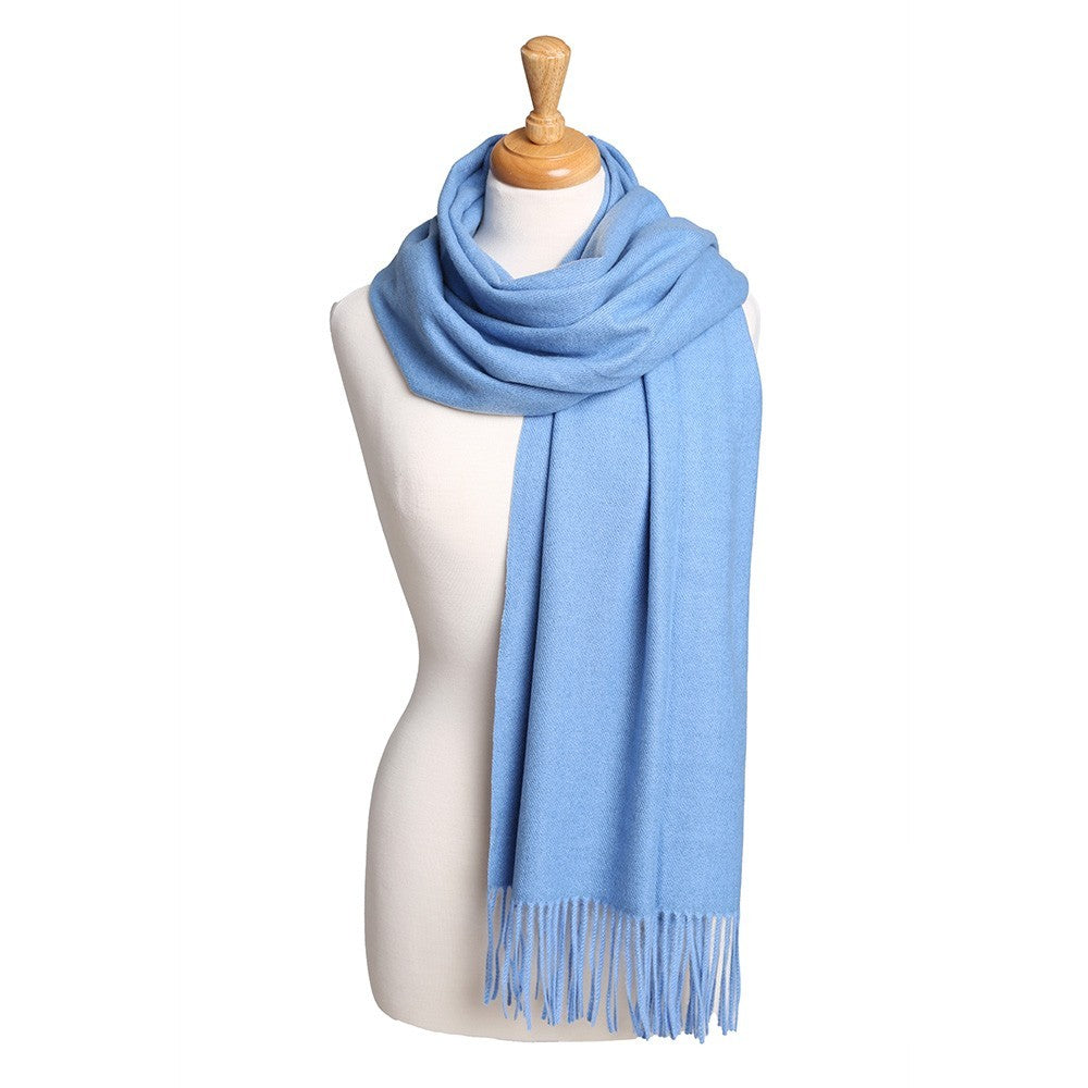 Bue Oblong Scarf with Tassels Lightweight Soft Solid Wrap for Women