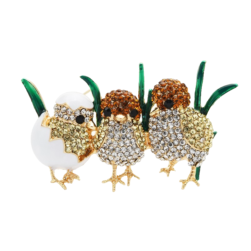 Rhinestone Three Little Chicks Brooch Enameled Bird Pin Easter Spring Jewelry
