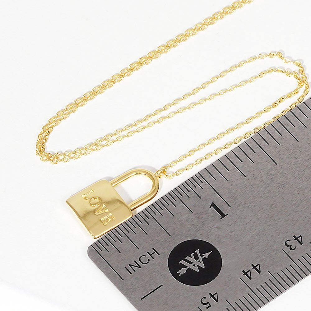 LOVE Gold Dipped Metal Lock Pendant Necklace Adjustable Chain Fashion Jewelry