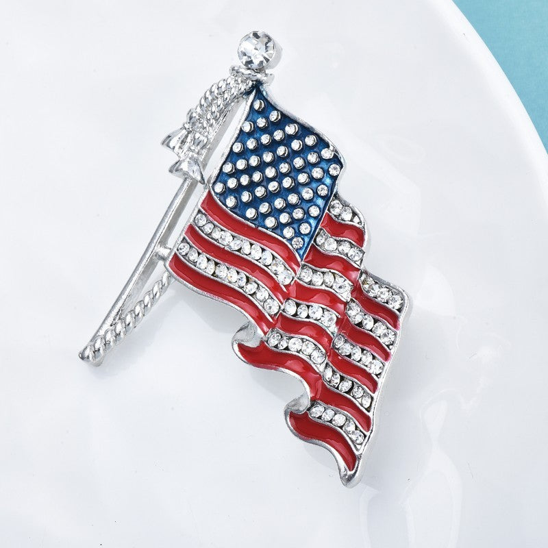 2pc American Flag Brooch Set Gold & Silver Rhinestone Patriotic USA Pin Jewelry