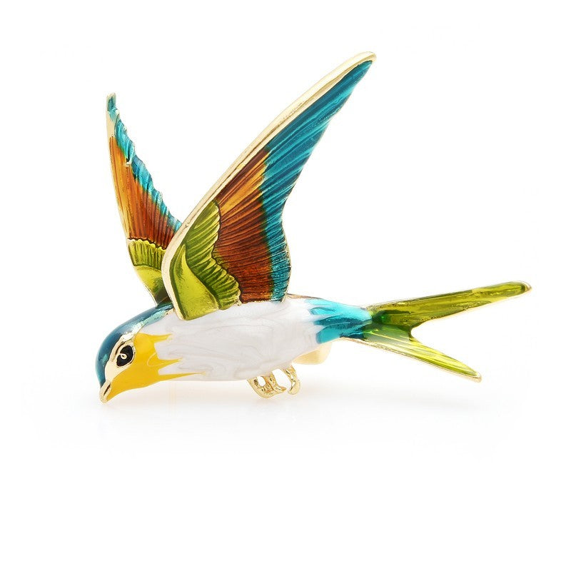 Vivid Enamel Flying Swallow Bird Brooch Pin Vintage Style Gold Tone Jewelry Gift