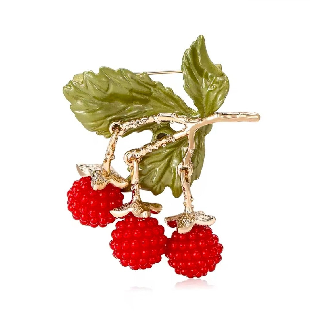 2pcs Enamel Raspberry Blackberry Brooch Set Fruit Pin Garden Nature Jewelry