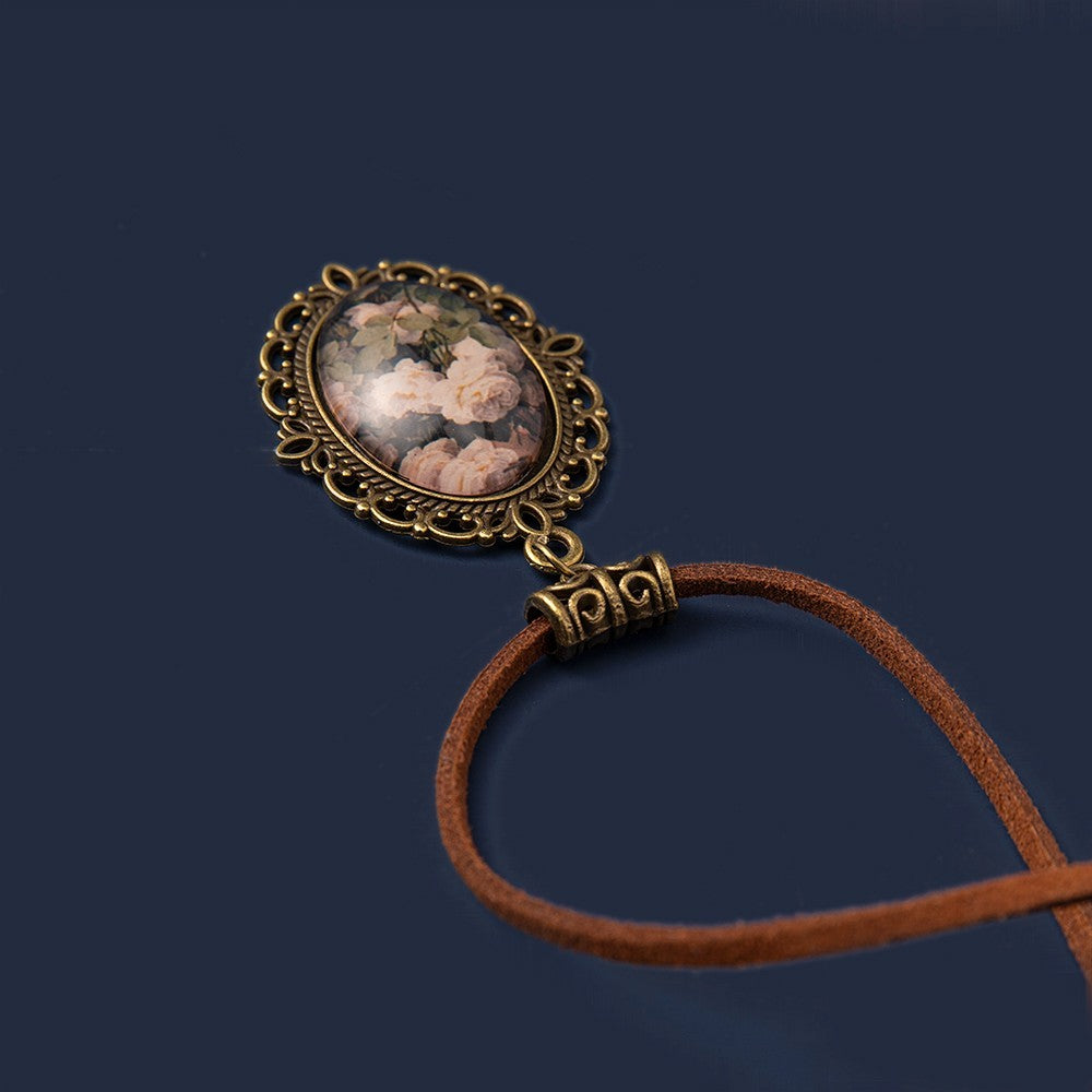 Women's Vintage Floral Rose Pendant Necklace Filigree Oval Frame