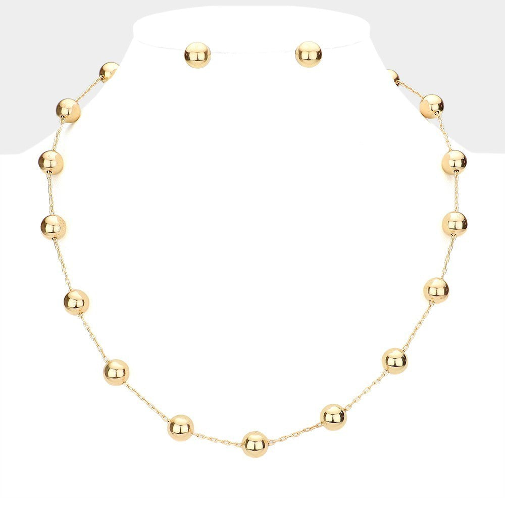 Gold Ball Bead Station Necklace Simple Chain Choker Women’s Fashion Jewelry Gift