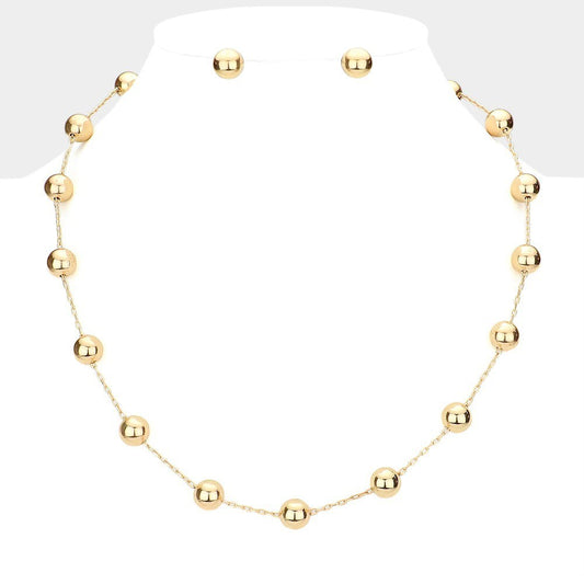 Gold Ball Bead Station Necklace Simple Chain Choker Women’s Fashion Jewelry Gift