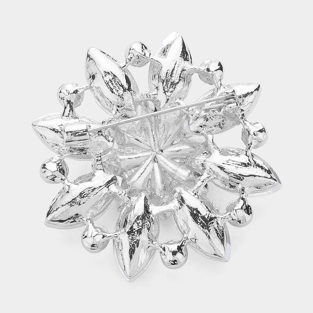 Multi Color Crystal Rhinestone Flower Brooch Silver Tone Statement Floral Pin