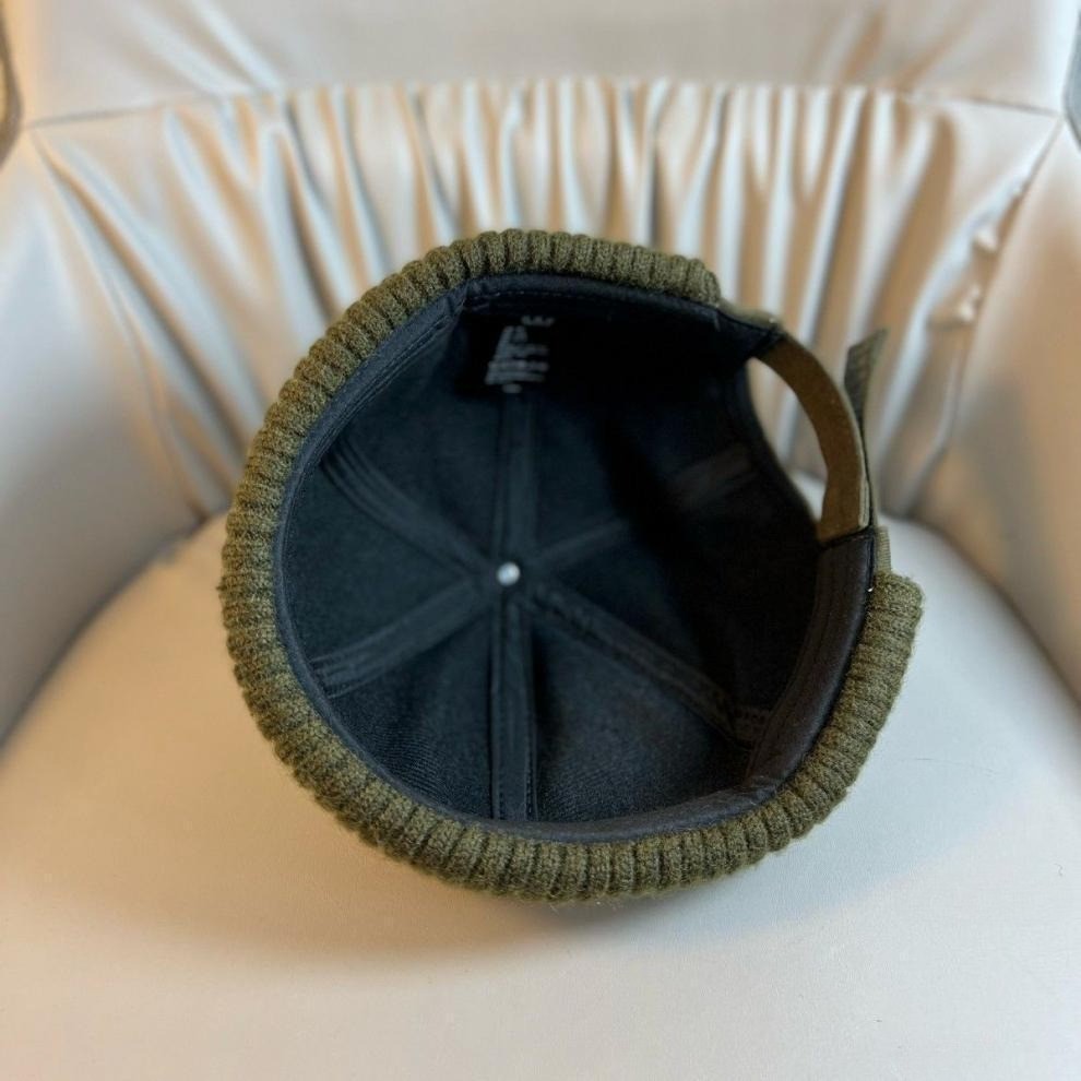 Military Green Canvas Docker Cap Miki Hat Ribbed Cuff Adjustable Strap