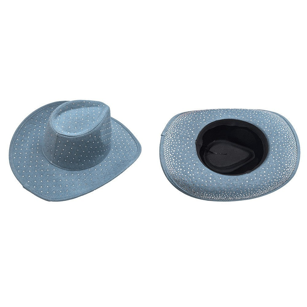 Blue Rhinestone Cowboy Hat Western Denim Look Studded Festival Rodeo Party Hat