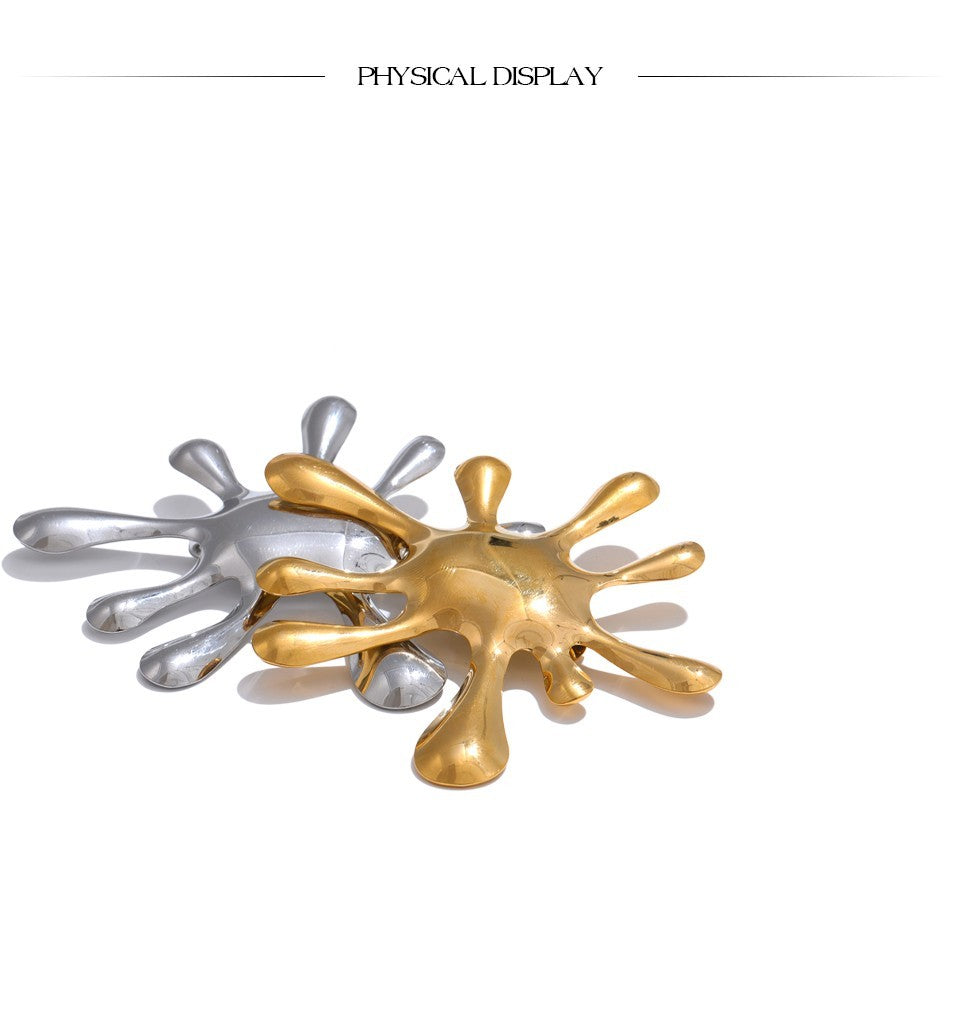 2pcs Modern Abstract Splash Brooch Pin Set Gold Silver Stainless Steel Art