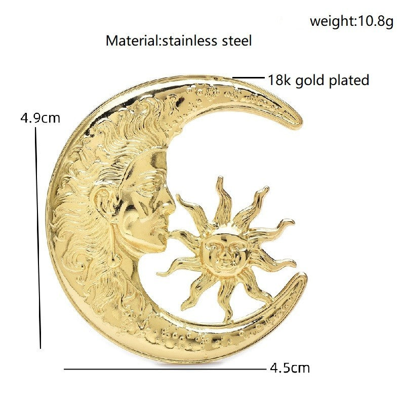 Celestial Sun Moon Brooch Set - Gold Silver Two Tone Brooches