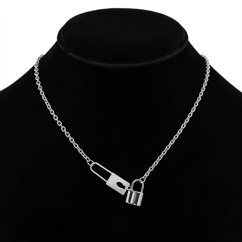 Stainless Steel Lock Pendant Necklace for Women Chunky Chain Link Padlock Choker