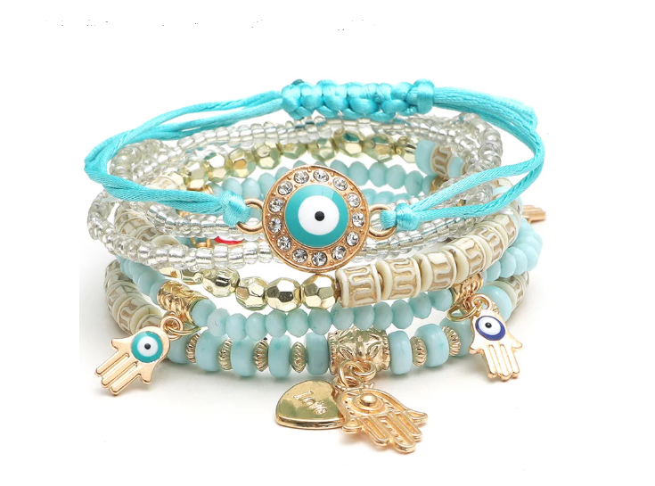 6 Piece Evil Eye Hamsa Bracelet Set for Women Protection Luck Boho Style Jewelry