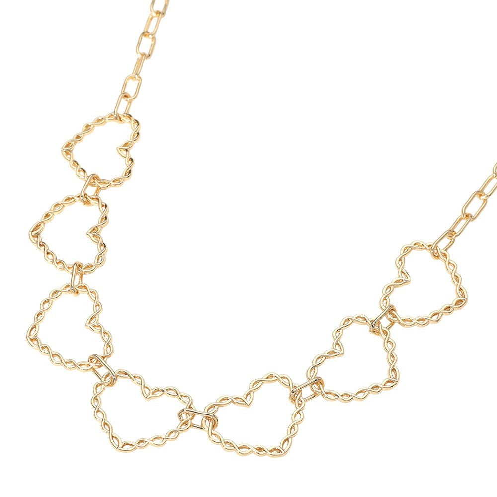 Metal Chain Open Heart Link Statement Necklace Women’s Fashion Gold Tone Jewelry