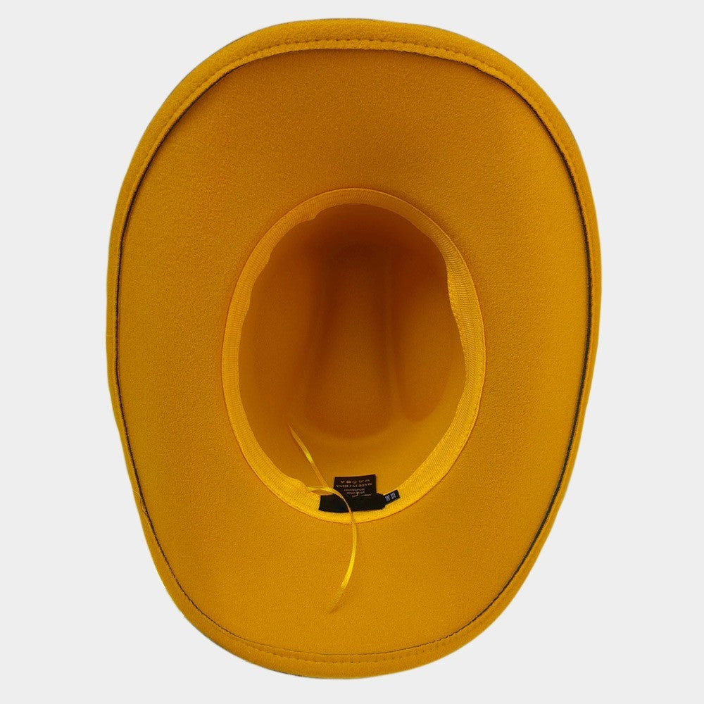 Faux Leather Belt Western Cowboy Fedora Hat Pointed Brim Men Women Sun Hat