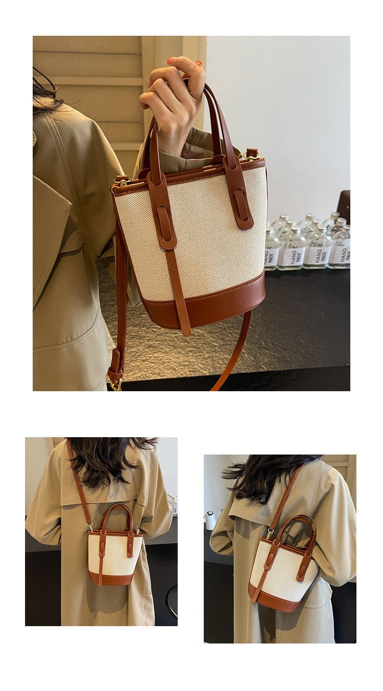 Sturdy Canvas Bucket Bag for Women Shoulder Strap Crossbody Retro Casual Handbag