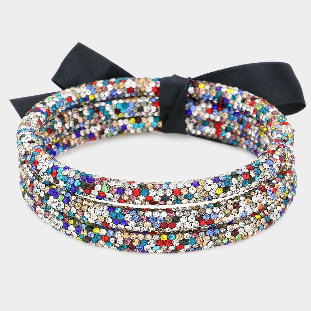 3PCS Rhinestone  Bangle Set Layered Stackable Bracelets  Multicolored Jewelry