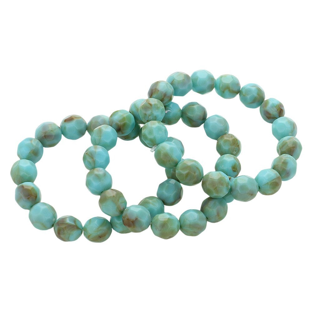 3PCS Faceted Beaded Stretch Bracelets Set Multi Layered Stackable Jewelry Gift