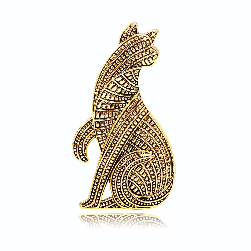 2-Pc Geometric Cat Brooch Set | Gold & Silver Tone Woven Design Pin Gift