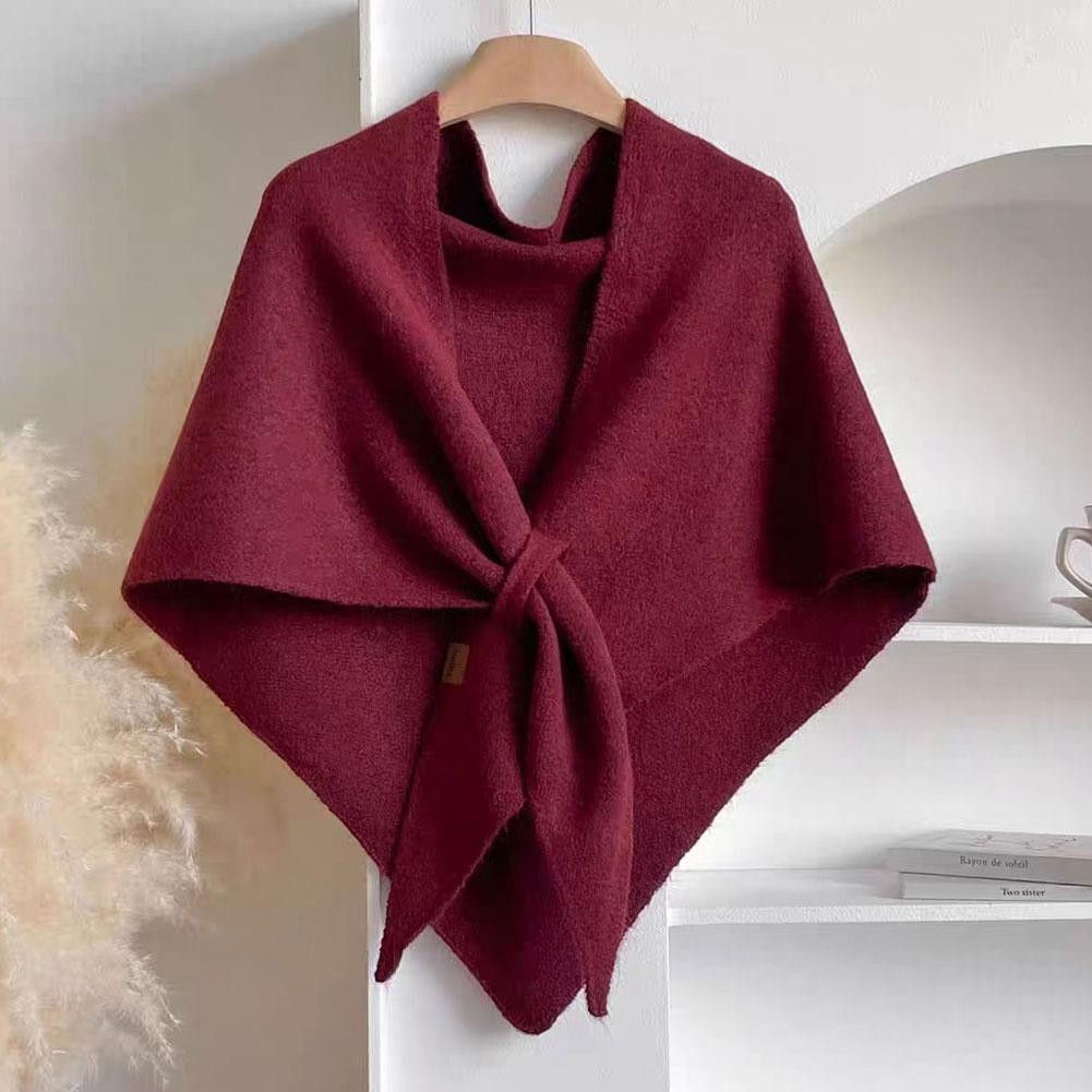Burgundy Knit Poncho Cape Shawl Wrap Fringe One Size Winter Fall Cozy Warm