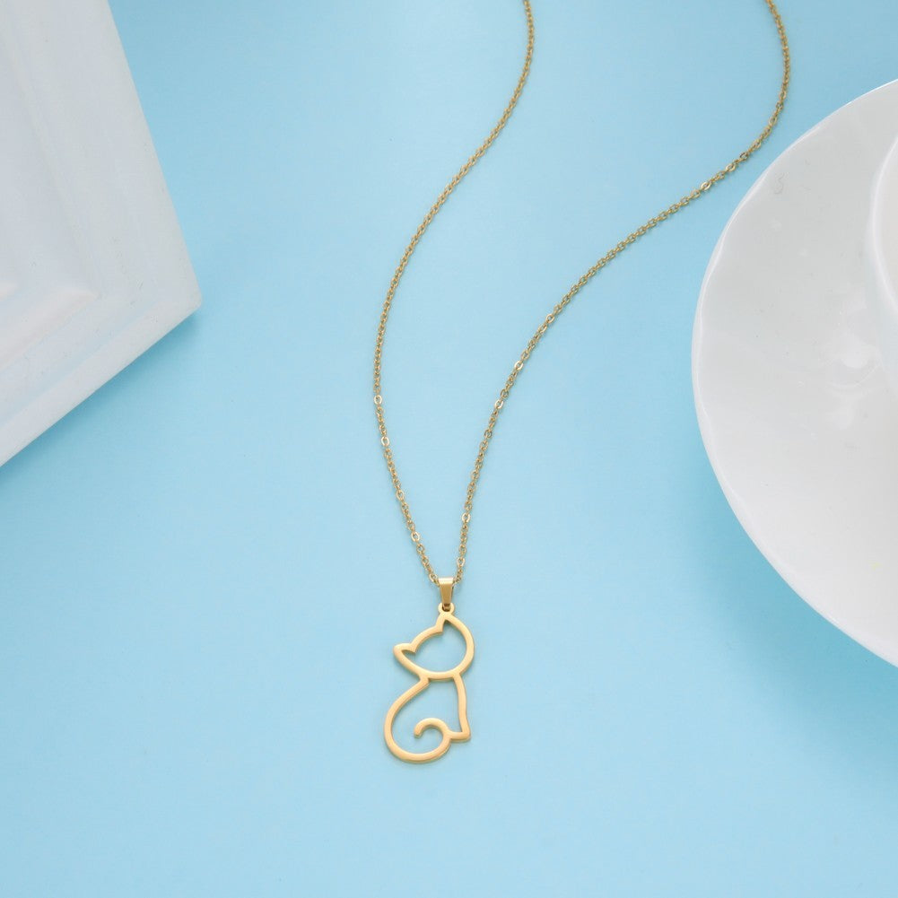Gold Plated Cat Necklace Stainless Steel Pendant Charm Kitten Lover Gift Jewelry