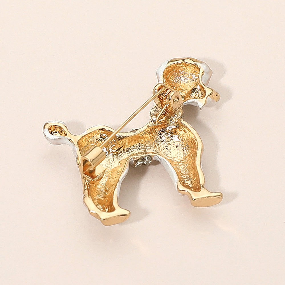 2pcs Poodle Dog Brooch Set Black and White Enamel Crystal Animal Puppy