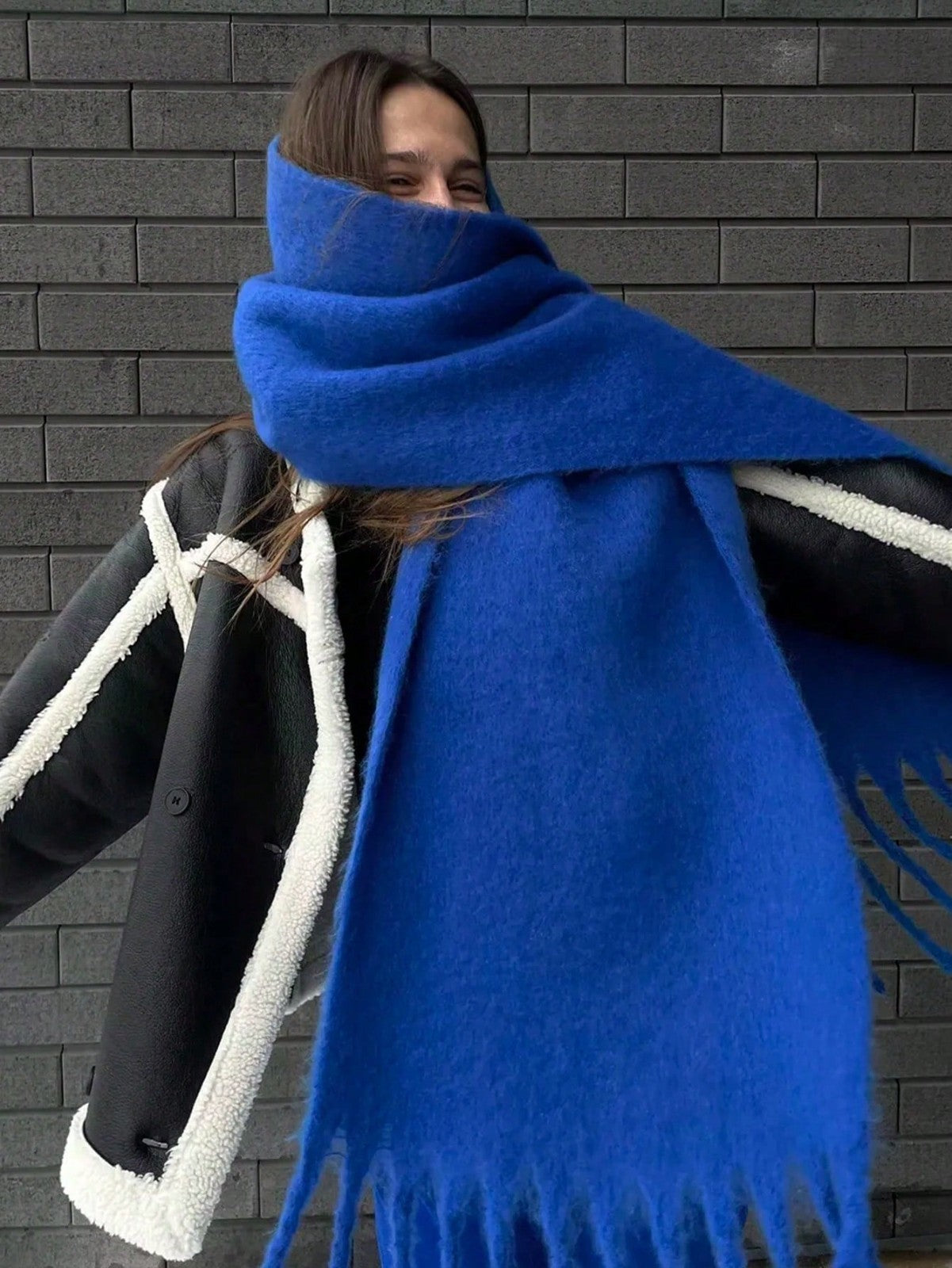 Womens Winter Cashmere Feel Pashmina Scarf  Blue  Warm Blanket Wrap Unisex