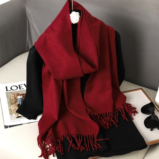 Super Soft Cashmere Feel Acrylic Scarf Wrap Burgundy Red Long Fringe