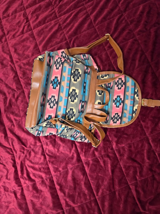 Boho Aztec Print Backpack for Women with Drawstring Top and Snap Front Closure