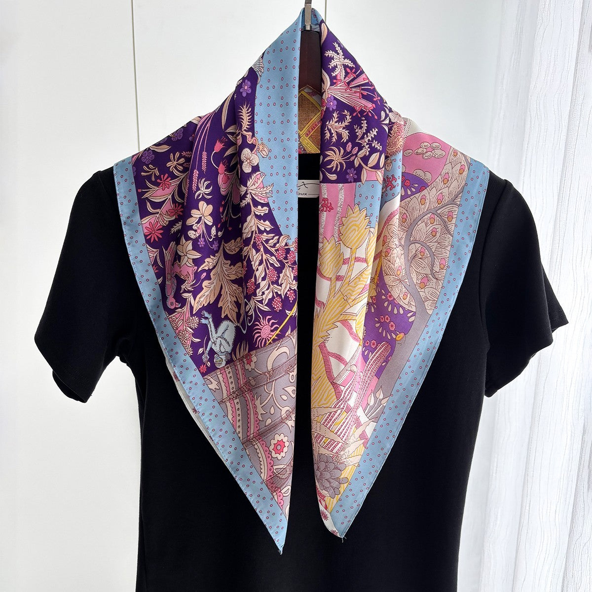 2pcs Floral Animal Print Square Scarf 27.5" Purple Blue Pink Satin Polyester