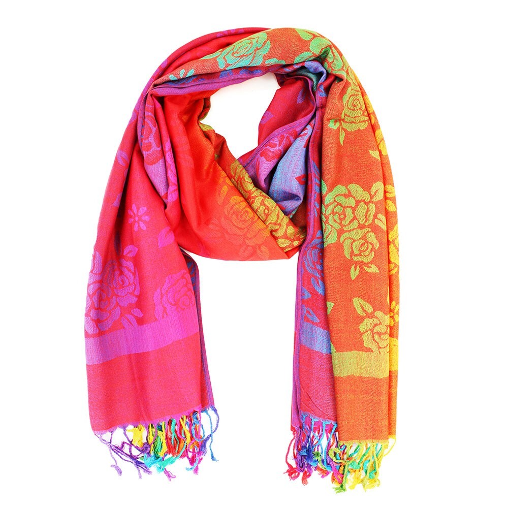 Pashmina Scarf Shawl Wrap Colorful Flower Printed Floral Pattern Scarf Shawl 2pc