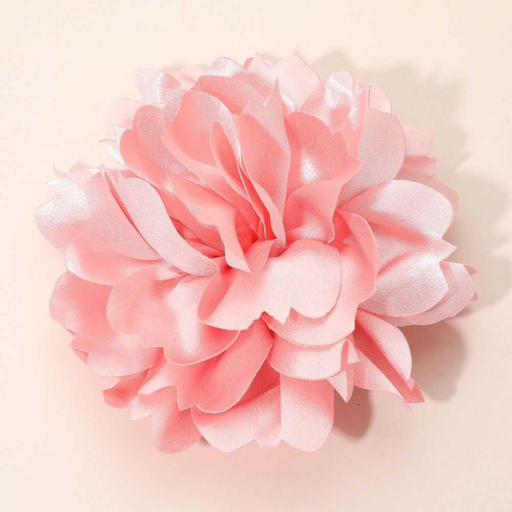 Large 6.5" Pink Satin Peony Flower Hair Clip Brooch Pin Floral Petal Accessory