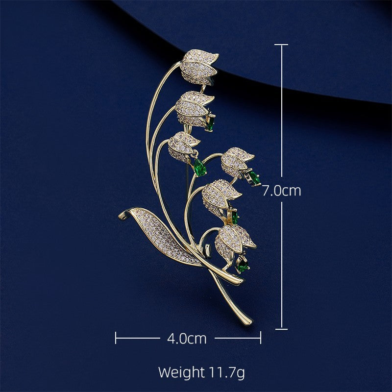 May Birthstone Emerald Green Lily of the Valley Flower Brooch Pin CZ