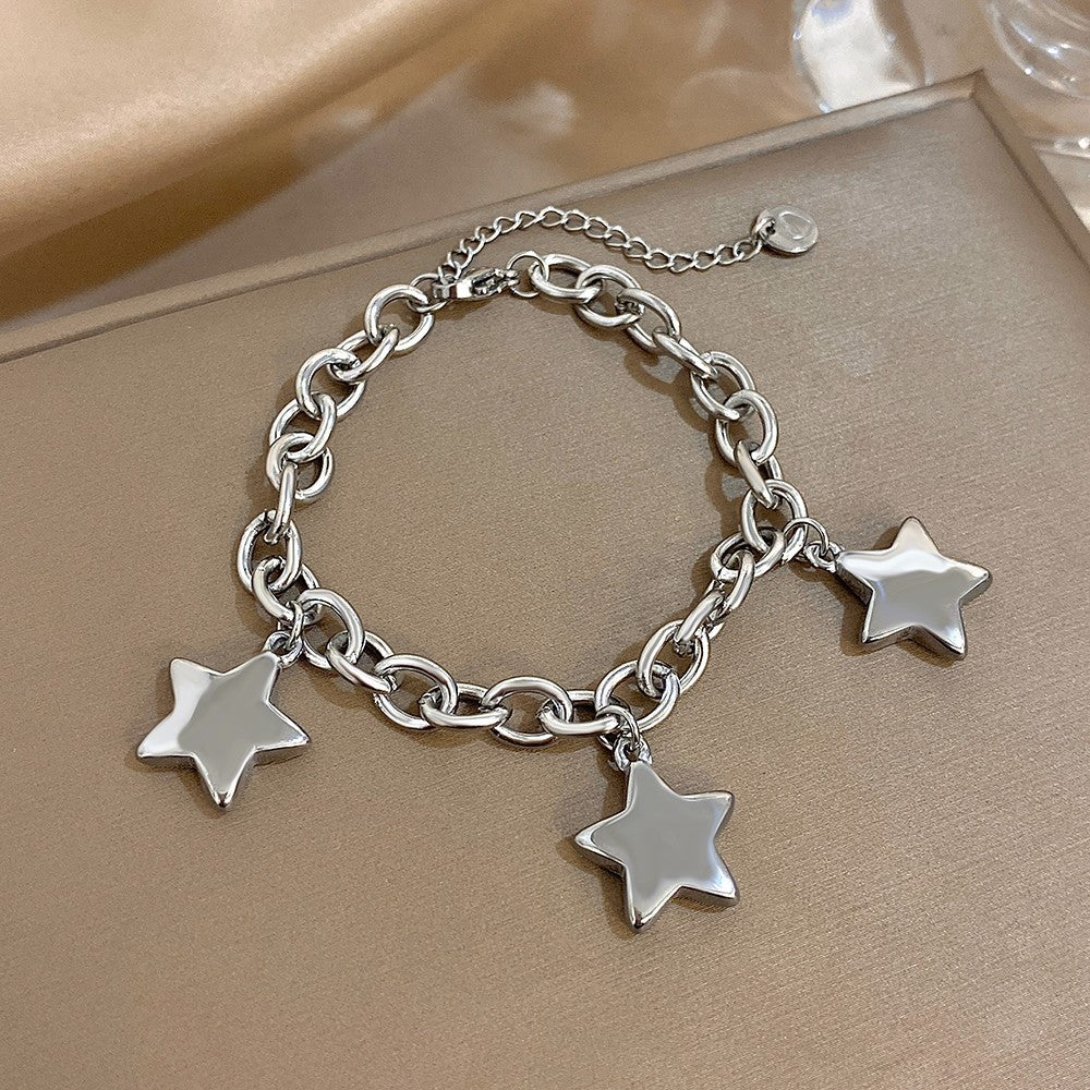 2pcs Gold Silver Star Charm Bracelet Set Chain Link Adjustable Jewelry