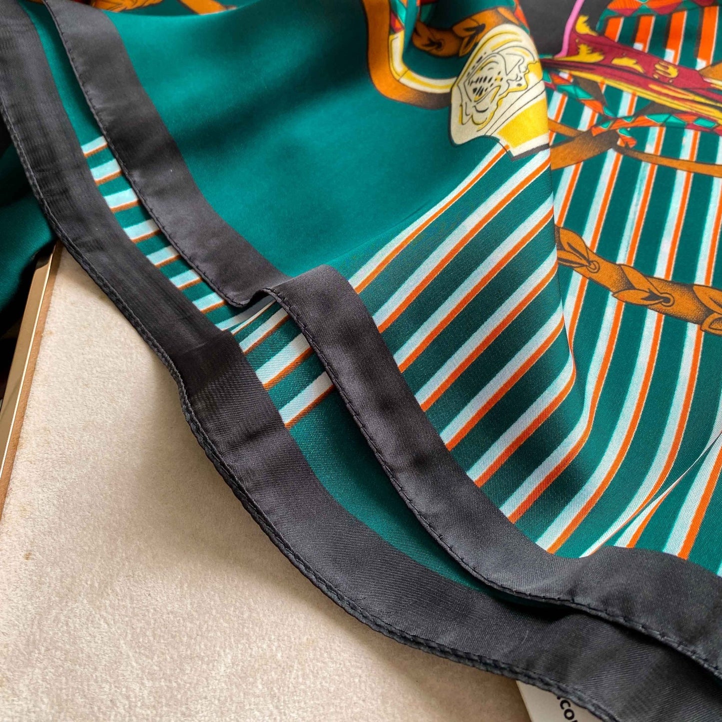 Equestrian Chain Print Oblong Scarf Wrap 71x35 Silk Feel Baroque Vintage Style