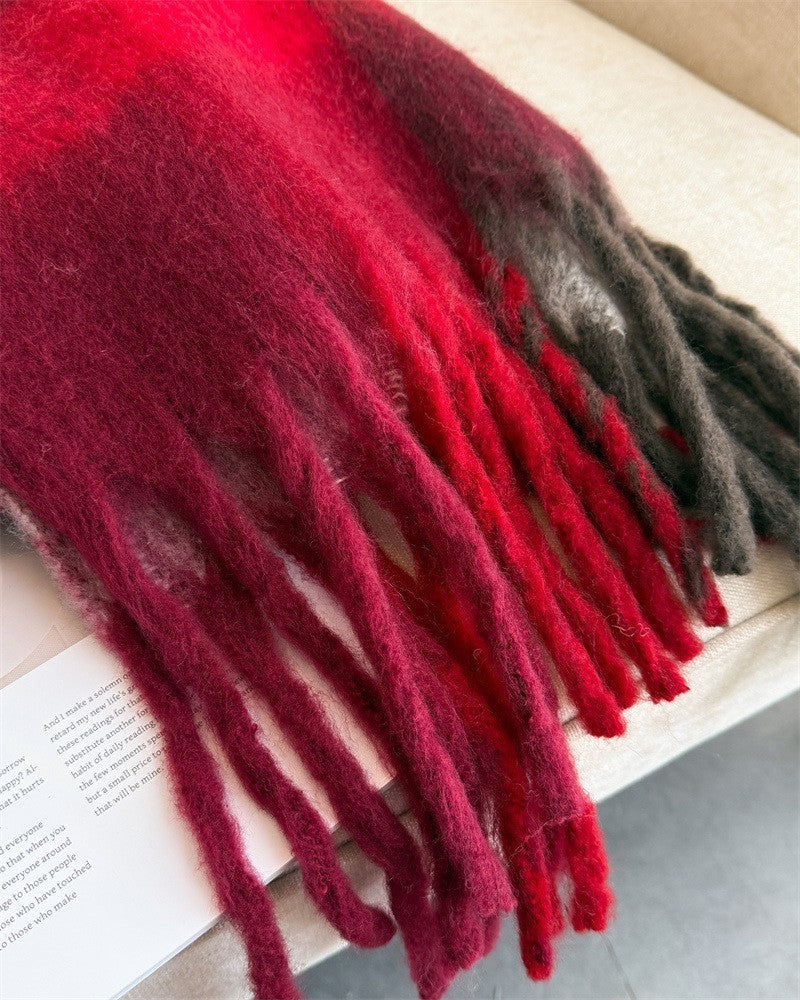 Extra Long Cashmere Feel Red Plaid Fringe Scarf Winter Wrap Shawl
