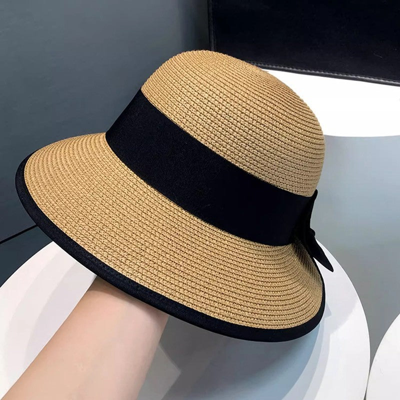Summer Wide Brim Straw Sun Hat for Women with Ribbon Bowknot UV Protection Beach