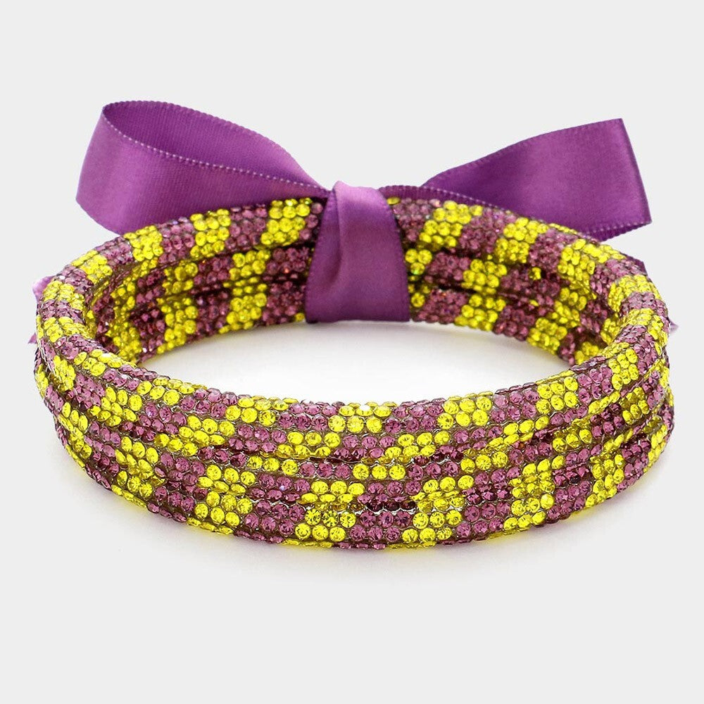 Yellow & Purple 3PCS Rhinestone Stackable  Bangle Bracelets for Women Jewelry