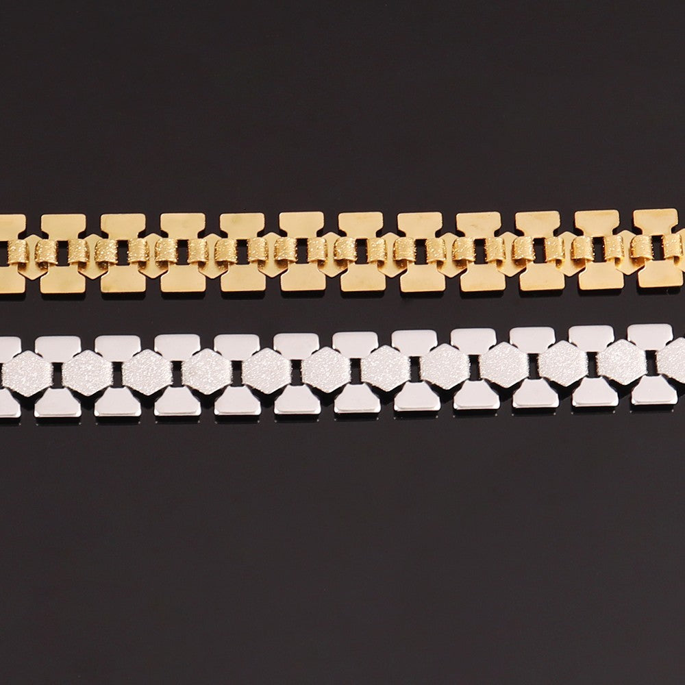 2pcs Gold Silver Tone Segmented Modernist Link Choker Necklace Set
