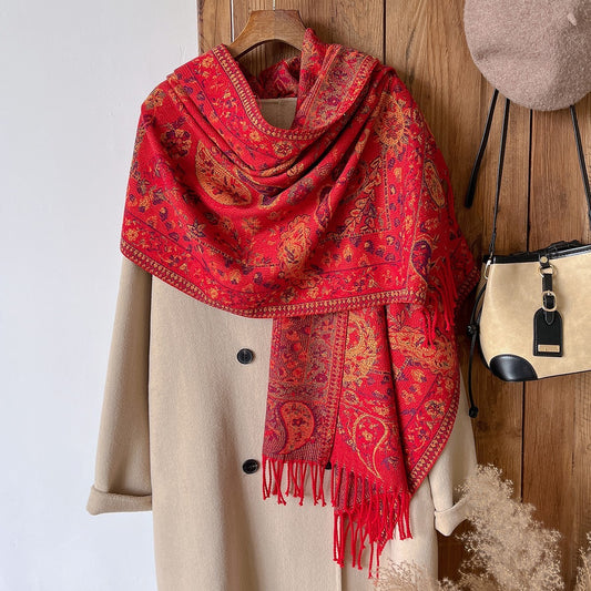 Red Paisley Pashmina Scarf Cashmere Feel Large Reversible Shawl Wrap Winter Gift