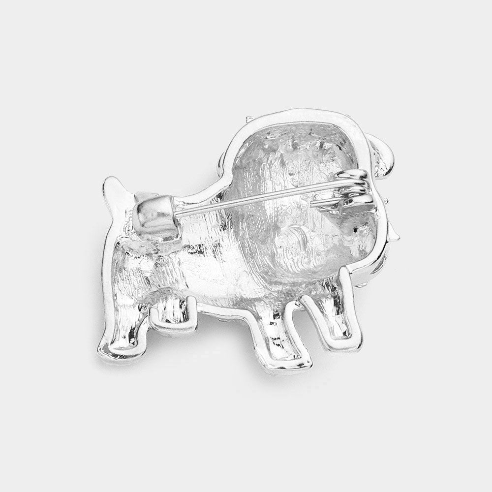 Sparkling French Bulldog Crystal Rhinestone Brooch Pin Silver-Tone Dog Jewelry