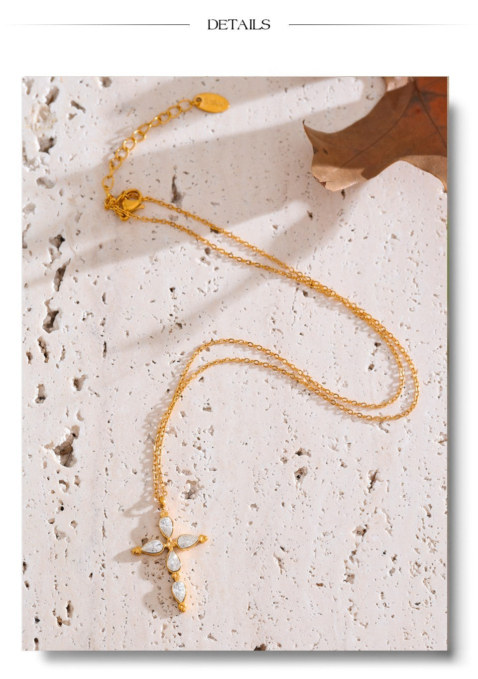 Gold Cross CZ Pendant Necklace | Stainless Steel Real Gold Plated Chain