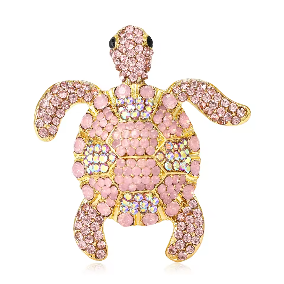 2pcs Sparkling Sea Turtle Rhinestone Brooch Pin Set Pink Green Pendant Jewelry