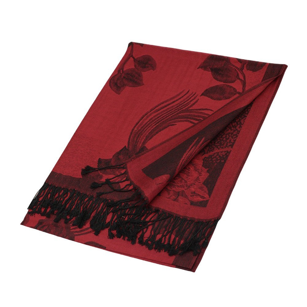 2X Red Black Floral Print Pashmina Shawl Scarf Wrap Set Fringed Winter Stole